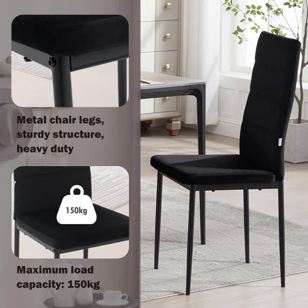 Rootz matstolar Set med 4 - Sammetsstolar - Metallbenstolar - Högdensitetsskum - Ergonomiskt ryggstöd - Halkskydd - 40 cm x 98 cm x 51 cm