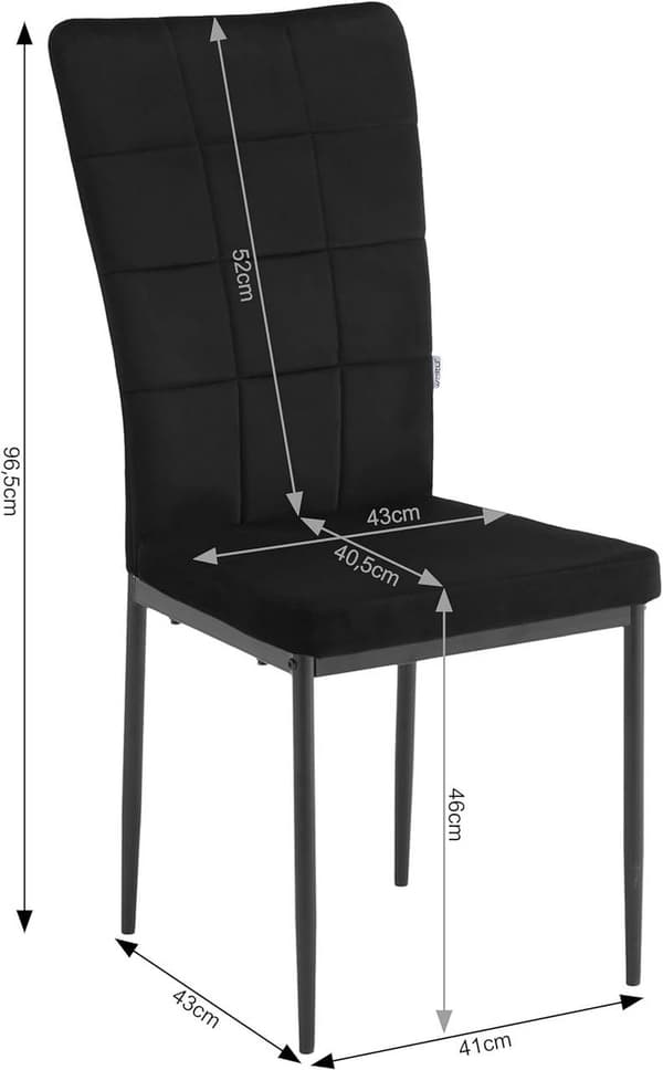 Rootz spisestuestole Sæt med 4 - Polstrede stole - Fløjlssæder - Højt ryglæn til kropsstøtte - Holdbare metalben - Elegant design - 42,5 cm x 96,5 cm