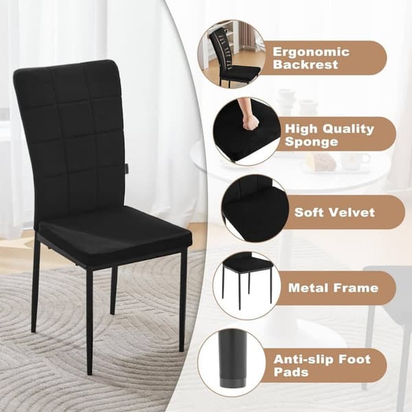 Rootz spisestuestole Sæt med 4 - Polstrede stole - Fløjlssæder - Højt ryglæn til kropsstøtte - Holdbare metalben - Elegant design - 42,5 cm x 96,5 cm