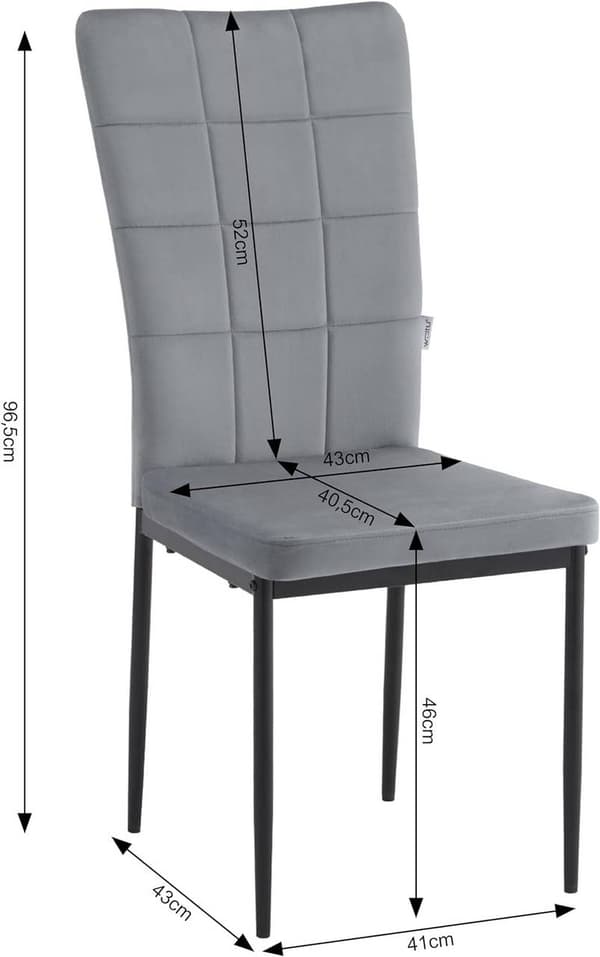 Rootz spisestuestole Sæt med 4 - Fløjlsstole - Polstrede stole - Ergonomisk højt ryglæn - Holdbare metalben - Alsidig brug - 42,5 cm x 96,5 cm x 57,5