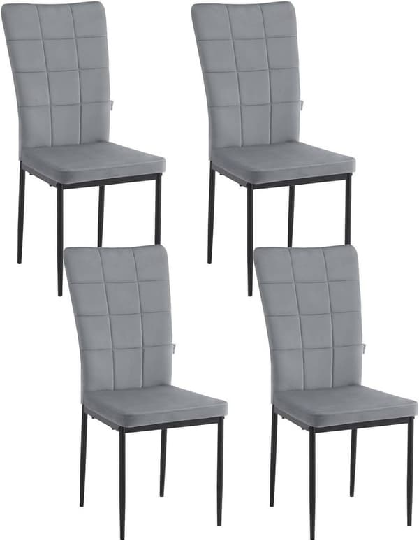Rootz spisestuestole Sæt med 4 - Fløjlsstole - Polstrede stole - Ergonomisk højt ryglæn - Holdbare metalben - Alsidig brug - 42,5 cm x 96,5 cm x 57,5