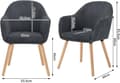 Miniatyrbillede 3 af 6: Rootz spisestuestole Sæt med 4 - Polstrede stole med armlæn - Komfortable siddepladser, robust konstruktion, alsidigt design - Fløjlstræk og træ - 55,