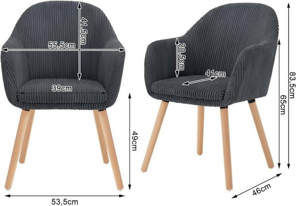 Rootz spisestuestole Sæt med 4 - Polstrede stole med armlæn - Komfortable siddepladser, robust konstruktion, alsidigt design - Fløjlstræk og træ - 55,