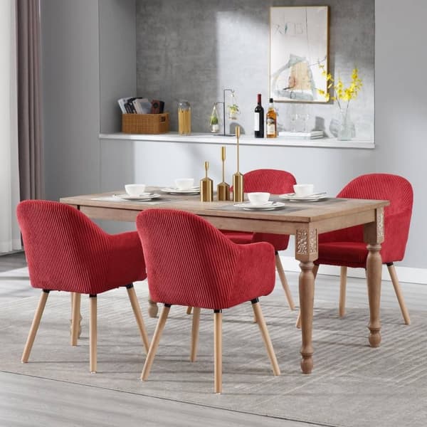 Rootz polstrede spisestuestole Sæt med 2 - Lænestole med armlæn - Komfortable, robuste, alsidige - Fløjlstræk og massivt træ - Rød - 55,5 cm x 83,5 cm