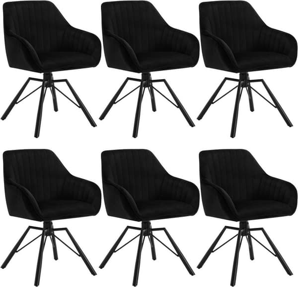 Rootz Roterende spisestuestole Sæt med 6 - Fløjlslænestole - Drejestole - 360 graders rotation, Komfortable og holdbare - Sorte metalben - 58 cm x 83,