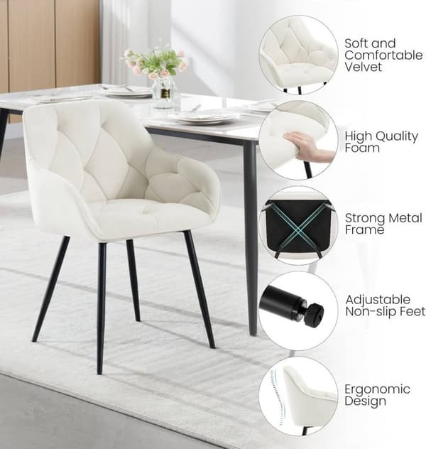 Rootz Velvet Dining Chair - Elegant stol - Bekväm sittplats - Lyxig känsla - Slitstark design - Justerbara fotkuddar - 56cm x 83,5cm x 53cm