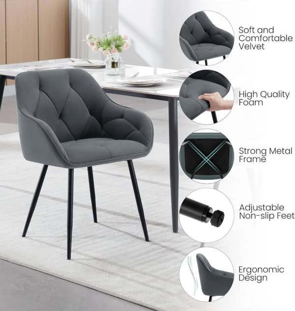 Rootz Velvet -ruokailutuoli - Tyylikäs tuoli - Mukavat istuimet - Ylellinen kosketus, kestävä metalli, Ergonominen muotoilu - 56 cm x 83,5 cm x 53 cm