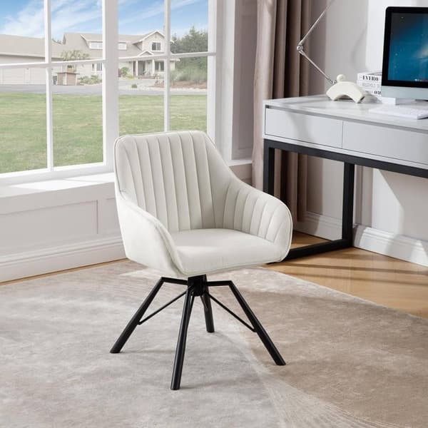 Rootz roterende spisestuestole Sæt med 6 - Fløjlslænestole - Drejestole - 360 graders rotation, Komfortable og robuste - Creme, metalben - 58 cm x 83,