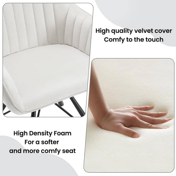 Rootz roterende spisestuestole Sæt med 6 - Fløjlslænestole - Drejestole - 360 graders rotation, Komfortable og robuste - Creme, metalben - 58 cm x 83,