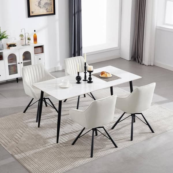 Rootz roterende spisestuestole Sæt med 6 - Fløjlslænestole - Drejestole - 360 graders rotation, Komfortable og robuste - Creme, metalben - 58 cm x 83,