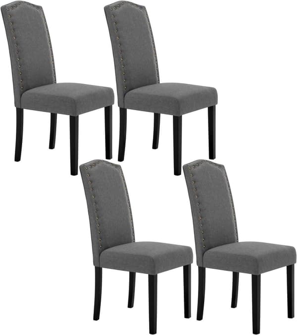 Rootz 4 ruokapöydän tuolin setti - Korkeaselkänojat - Keittiötuolit - Ergonominen muotoilu - Kestävä massiivipuu - Lattian suojaus - Pellava Tummanhar