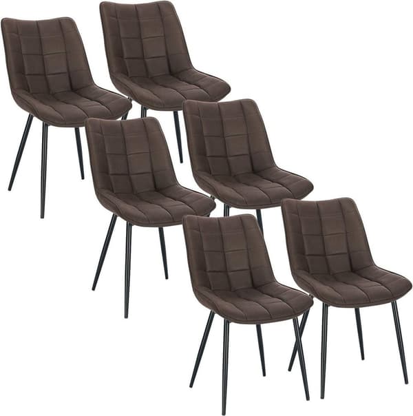 Rootz sæt med 6 spisestuestole - Køkkenstole - Moderne siddepladser - Komfortabelt læderstof - Holdbart metalstel - Ergonomisk design - 85,5 cm x 46 c