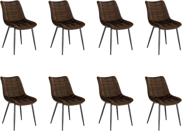 Rootz sæt med 8 spisestuestole - Fløjlssædestole - Metalbenstole - Enestående komfort - Holdbar og robust - Alsidigt design - 85,5 cm x 46 cm x 40,5 c