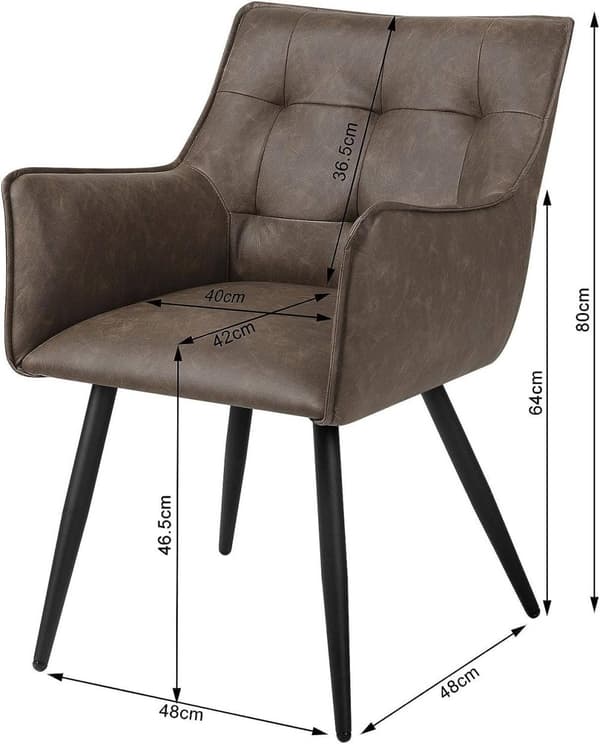 Rootz spisestuestole Sæt med 2 - Lænestole - Sæder i imiteret læder - Komfortable og ergonomiske - Robust metalstel - Moderne design - 57 cm x 80 cm x