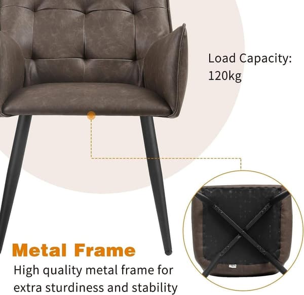 Rootz spisestuestole Sæt med 2 - Lænestole - Sæder i imiteret læder - Komfortable og ergonomiske - Robust metalstel - Moderne design - 57 cm x 80 cm x