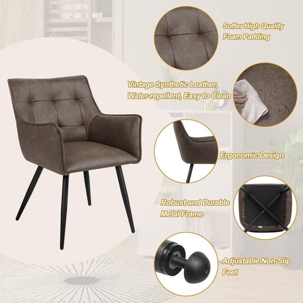 Rootz spisestuestole Sæt med 2 - Lænestole - Sæder i imiteret læder - Komfortable og ergonomiske - Robust metalstel - Moderne design - 57 cm x 80 cm x