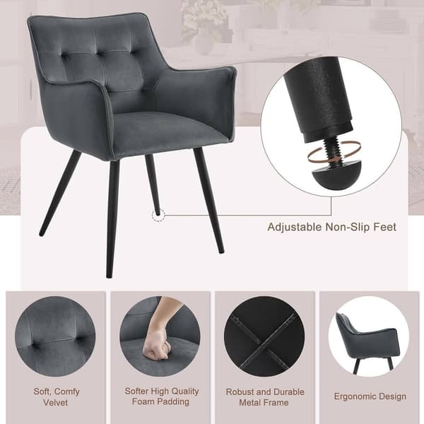 Rootz Velvet Dining Chair Set med 4 - Eleganta stolar - Bekväma sittplatser - Högdensitetsskum - Rejäla metallben - Ergonomisk design - 57cm x 80cm x