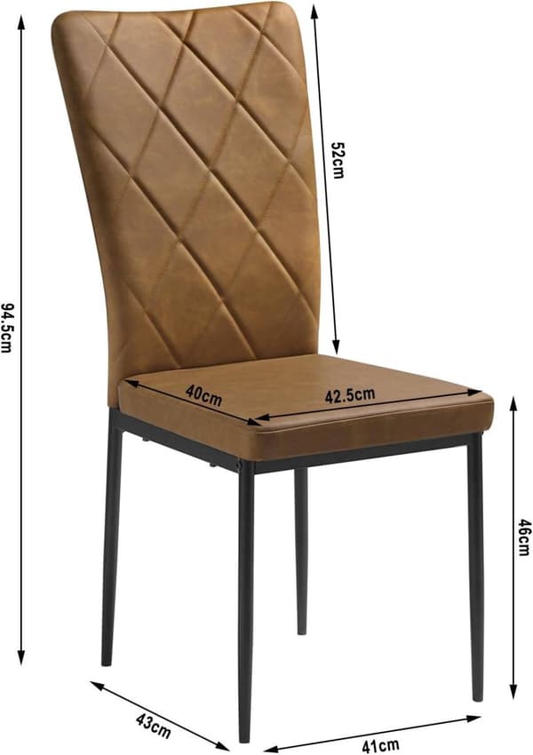 Rootz-ruokailutuolisarja 4 kpl - Keittiötuolit - Keinonahkatuolit - Mukavat istuimet - Ergonominen selkätuki - Kestävät metallijalat - 42 cm x 94,5 cm