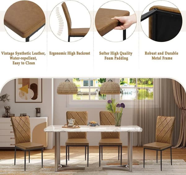 Rootz-ruokailutuolisarja 4 kpl - Keittiötuolit - Keinonahkatuolit - Mukavat istuimet - Ergonominen selkätuki - Kestävät metallijalat - 42 cm x 94,5 cm