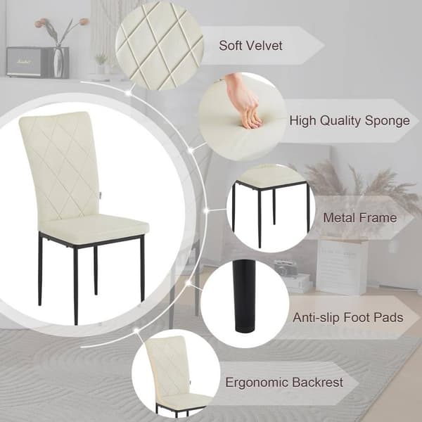 Rootz Spisestuestole Sæt med 4 - Fløjlsstol - Stole med højt ryglæn - Metalben - Komfortable, Ergonomiske, Holdbare - Creme - 42 cm x 94,5 cm x 59 cm