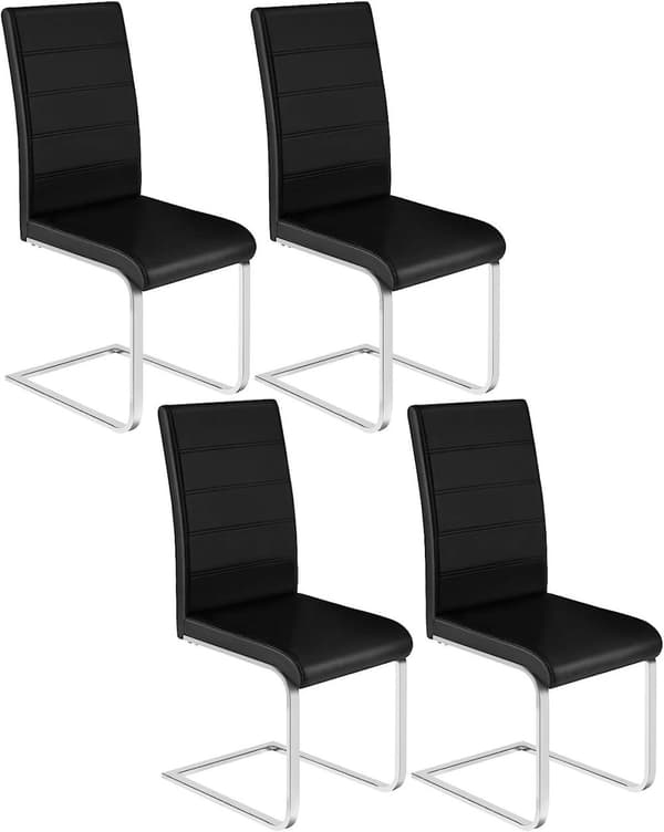 Rootz ruokasalin tuolisarja 4 kpl - keinutuoli - korkea selkänojallinen tuolit - musta keinonahka - vakaa, ergonominen, lattiaystävällinen - 41 cm x 1