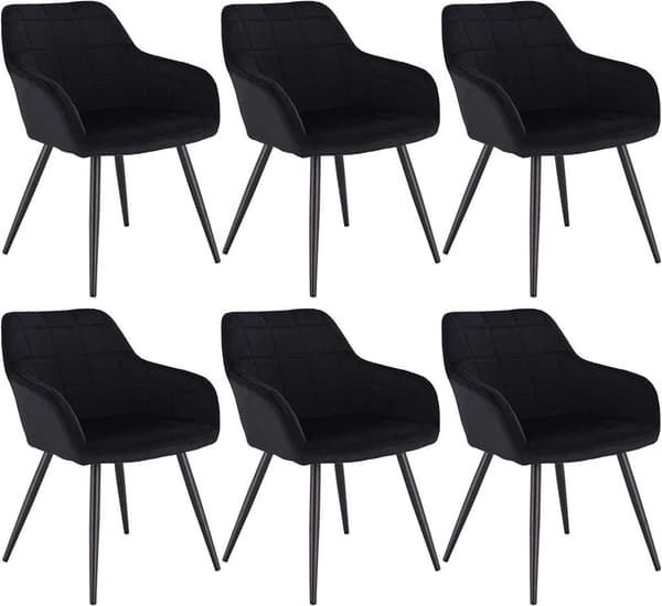 Rootz sæt med 6 spisestuestole - Lænestole med fløjlssæder - Metalbenstole - Komfortable og ergonomiske - Stabil og holdbar - Alsidigt design - 49 cm