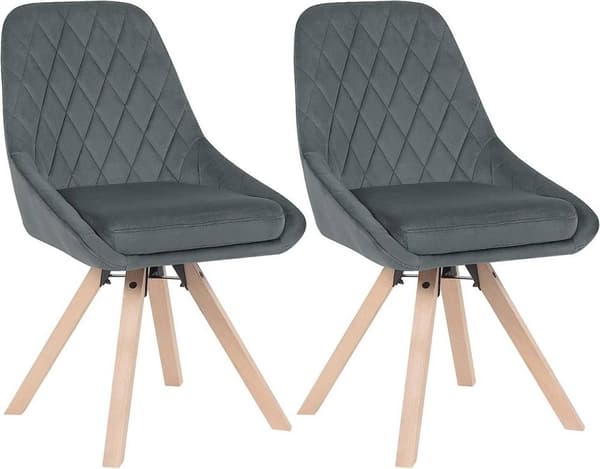 Rootz-setti 2 pyörivää ruokatuolia - Velvet-ruokailutuolit - Pyörivät tuolit - Mukava ergonominen muotoilu - Kestävät pyökkipuujalat - 84 cm x 40 cm x