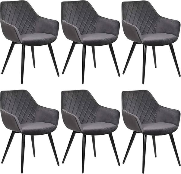 Rootz sæt med 6 spisestuestole i fløjl - Komfortable stole - Stilfulde siddepladser - Højdensitetsskum - Robuste metalben - Justerbare fodpuder - 84 c