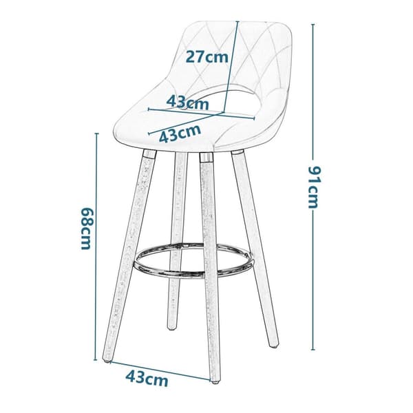 Rootz sæt med 6 spisestuestole - Fløjlssæder - Metalstel - Komfortabelt, holdbart, ergonomisk design - 46 cm x 40,5 cm sæde