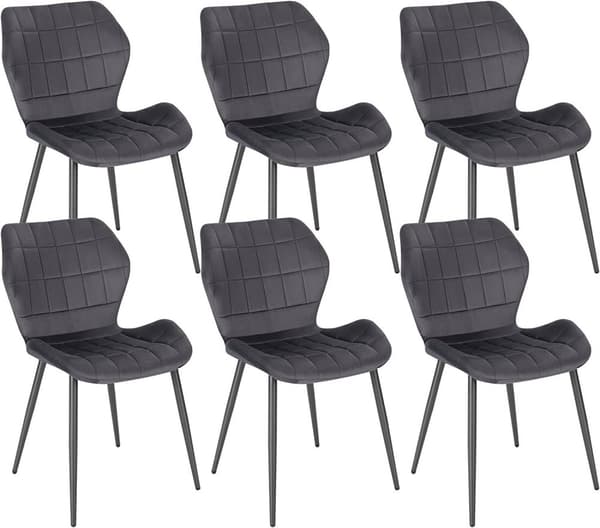 Rootz Velvet -ruokailutuolisarja 6 kpl - Pehmustetut tuolit - Mukavat istuimet - Ergonominen muotoilu - Kestävä metallirunko - 47 cm x 79,5 cm x 54 cm
