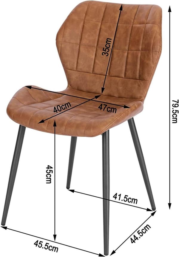 Rootz ruokasalin tuolisarja 4 kpl - Pehmustetut tuolit - Keinonahkaiset istuimet - Mukava, tukeva, ergonominen muotoilu - Ruskeat metalliset jalat - 4