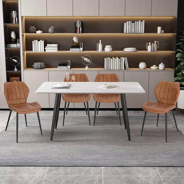 Rootz ruokasalin tuolisarja 4 kpl - Pehmustetut tuolit - Keinonahkaiset istuimet - Mukava, tukeva, ergonominen muotoilu - Ruskeat metalliset jalat - 4
