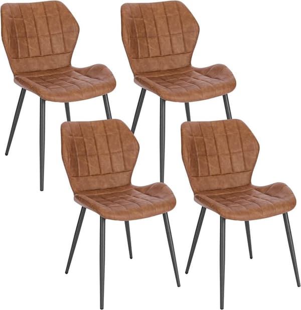 Rootz ruokasalin tuolisarja 4 kpl - Pehmustetut tuolit - Keinonahkaiset istuimet - Mukava, tukeva, ergonominen muotoilu - Ruskeat metalliset jalat - 4