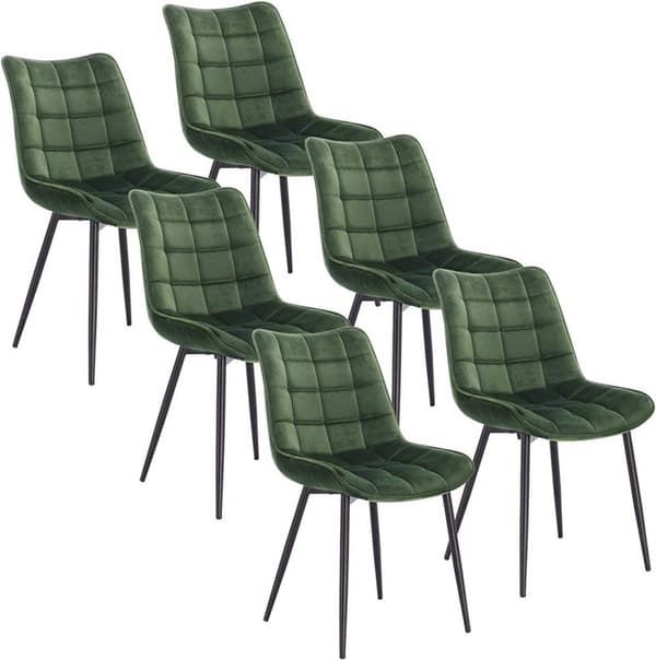 Rootz sæt med 6 spisestuestole - Fløjlspolstret - Metalstel - Komfortabel, Holdbar, Ergonomisk - 46 cm x 40,5 cm x 85,5 cm