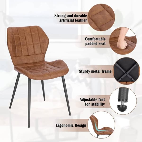 Rootz spisestuestole Sæt med 6 - Polstrede stole - Sæder i imiteret læder - Komfortabelt, holdbart, ergonomisk design - 47 cm x 79,5 cm x 54 cm - Brun