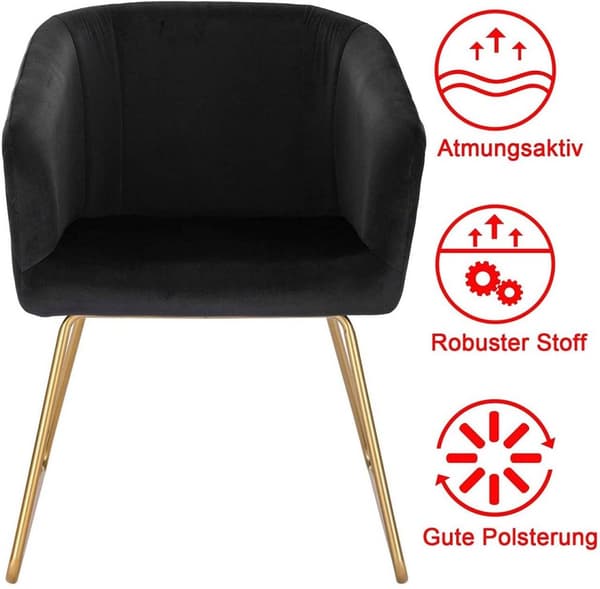 Rootz sæt med 4 velvet køkkenstole - Spisestuestole - Polstrede stole - Ergonomisk design - Robust og langtidsholdbar - Støjreducerende - Sort med gul
