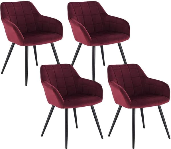 Rootz sæt med 4 fløjls spisestuestole - Lænestole med metalben - Komfortabel, holdbar, stilfuld - Ergonomisk ryglæn - Skridsikre puder - 49 cm x 43 cm
