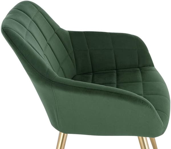 Rootz Velvet spisestuestole - Sæt med 2 - Gyldne ben - Komfortable, holdbare, nem montering - Mørkegrøn - 43 cm x 55 cm x 81 cm