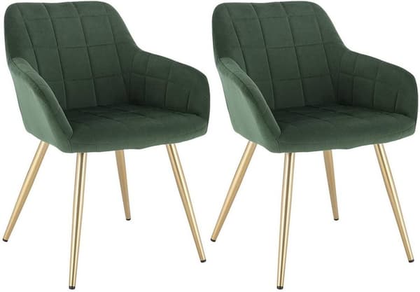 Rootz Velvet spisestuestole - Sæt med 2 - Gyldne ben - Komfortable, holdbare, nem montering - Mørkegrøn - 43 cm x 55 cm x 81 cm