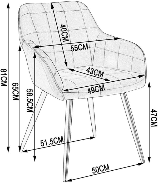 Rootz 4 ruokapöydän tuolin setti - Ergonominen istuin - Tyylikkäät keittiön tuolit - Mukavat, kestävät, monipuoliset - Kangas metallijaloilla - 81 cm