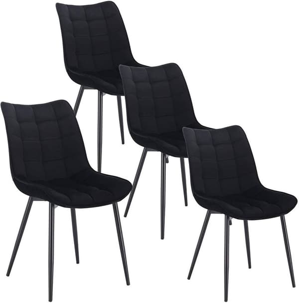 Rootz Sæt med 4 spisestuestole - Fløjlssæde - Metalben - Komfortable, Holdbare, Alsidige - 46 x 40,5 cm Sæde - Samlet højde 85,5 cm