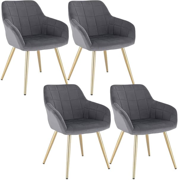 Rootz Velvet Spisestuestole - Elegante siddepladser - Komfortable stole - Højdensitetsskum - Quiltet fløjl - Robust metalstel - 43 cm x 55 cm x 81 cm