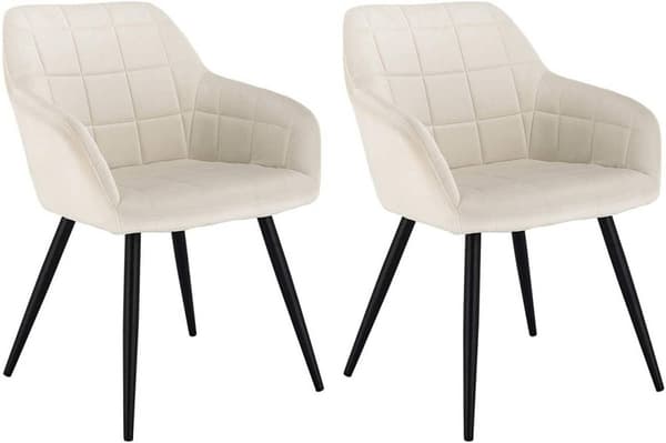 Rootz sæt med 2 spisestuestole - Fløjlslænestole - Cremehvide metalben - Komfortable og ergonomiske - Holdbar og stabil - Alsidig og stilfuld - 49 cm