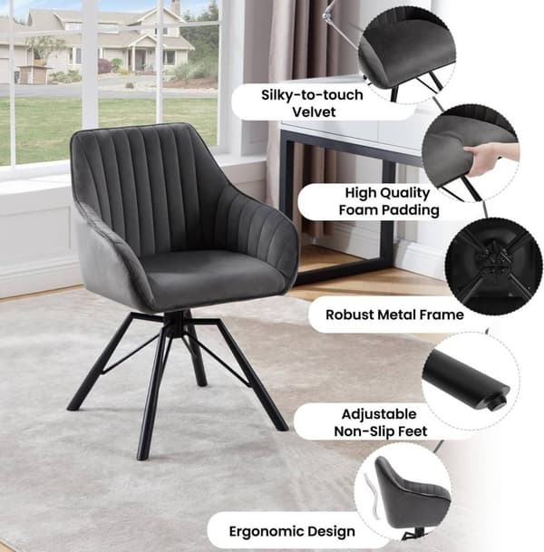 Rootz pyörivät ruokapöydän tuolit, 2 kpl - Velvet nojatuolit - Kääntötuolit - 360 astetta kääntyvät, mukavat ja tukevat - 58 cm x 83,5 cm x 53,5 cm