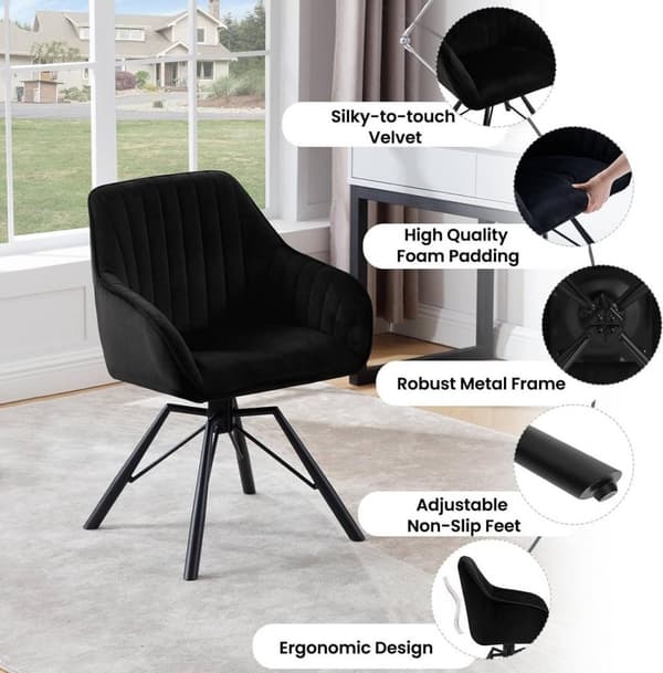 Rootz pyörivät ruokapöydän tuolit, 2 kpl - Velvet nojatuolit - Kääntötuolit - 360 astetta kääntyvät, mukavat ja tukevat - 58 cm x 83,5 cm x 53,5 cm