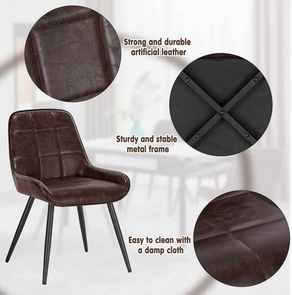 Rootz sæt med 2 spisestuestole - Polstrede accentstole - Sæder i imiteret læder - Ergonomisk design, holdbar struktur, gulvbeskyttelse - 81,5 cm x 38