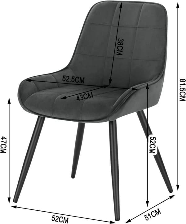Rootz 6 ruokapöydän tuolin setti - Velvet Accent -tuolit - Pehmustetut tuolit - Ergonominen muotoilu, lattian suojaus, kestävä rakenne - 81,5 cm x 38