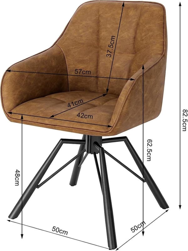 Rootz Roterende spisestuestole - Sæt med 6 - Drejestole - Lænestole - 360° drejelig, Ergonomisk støtte, holdbar konstruktion - Vintage kunstlæder - 58