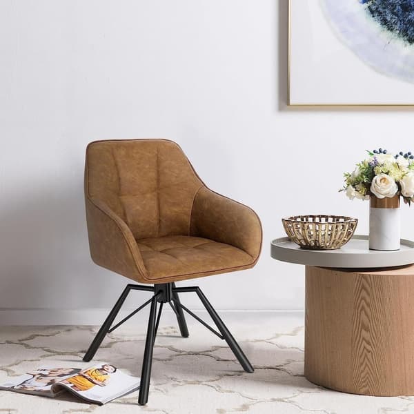 Rootz Roterende spisestuestole - Sæt med 6 - Drejestole - Lænestole - 360° drejelig, Ergonomisk støtte, holdbar konstruktion - Vintage kunstlæder - 58