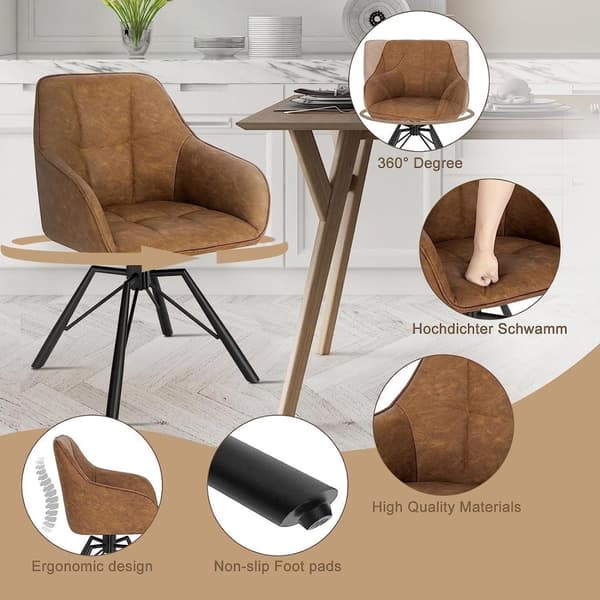 Rootz Roterende spisestuestole - Sæt med 6 - Drejestole - Lænestole - 360° drejelig, Ergonomisk støtte, holdbar konstruktion - Vintage kunstlæder - 58